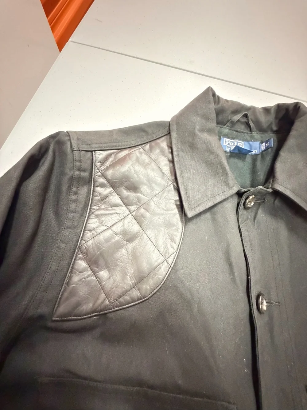 Polo Ralph Lauren Safari Hunting Field Jacket Leather Trim Black Men’s M